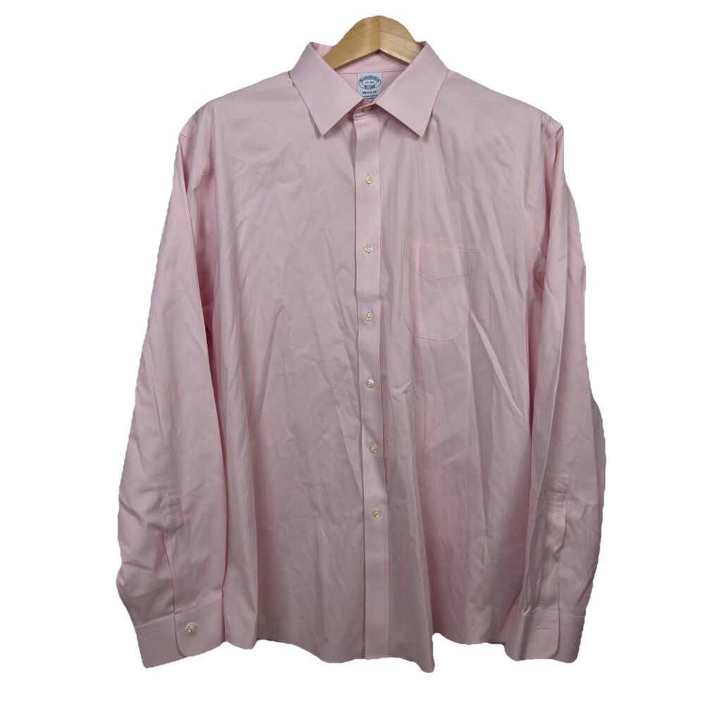 Brooks Brothers Regular Non Iron Stretch Dress Shirt Men’s 17-36 Pink Button Up